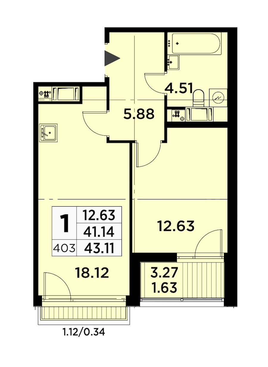 1-комнатная квартира 43.11 м², 4/14 эт., ЖК «GloraX City Zanevsky»